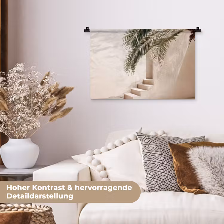 Palmboom - Schaduw - Trap - Beige Wandkleed katoen klein -tsfeer1_DE