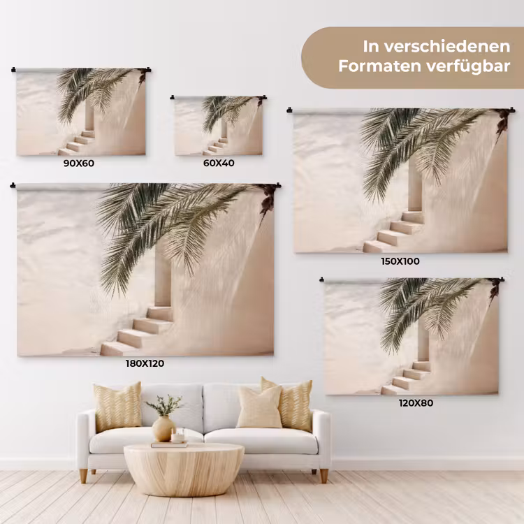 Palmboom - Schaduw - Trap - Beige Wandkleed katoen klein -tsfeer8_DE