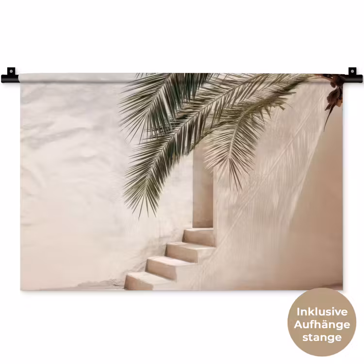 Palmboom - Schaduw - Trap - Beige Wandkleed katoen klein -t3d_DE