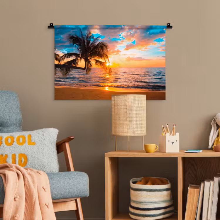 Palme - Sonnenuntergang - Horizont - Strand - Meer - Tropisch Wandkleed katoen klein -wsfeer4_kind