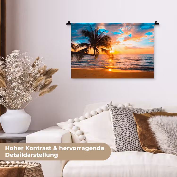 Palme - Sonnenuntergang - Horizont - Strand - Meer - Tropisch Wandkleed katoen klein -tsfeer1_DE