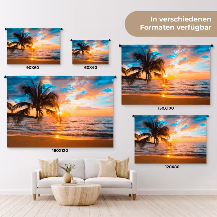Palme - Sonnenuntergang - Horizont - Strand - Meer - Tropisch Wandkleed katoen klein -tsfeer8_DE