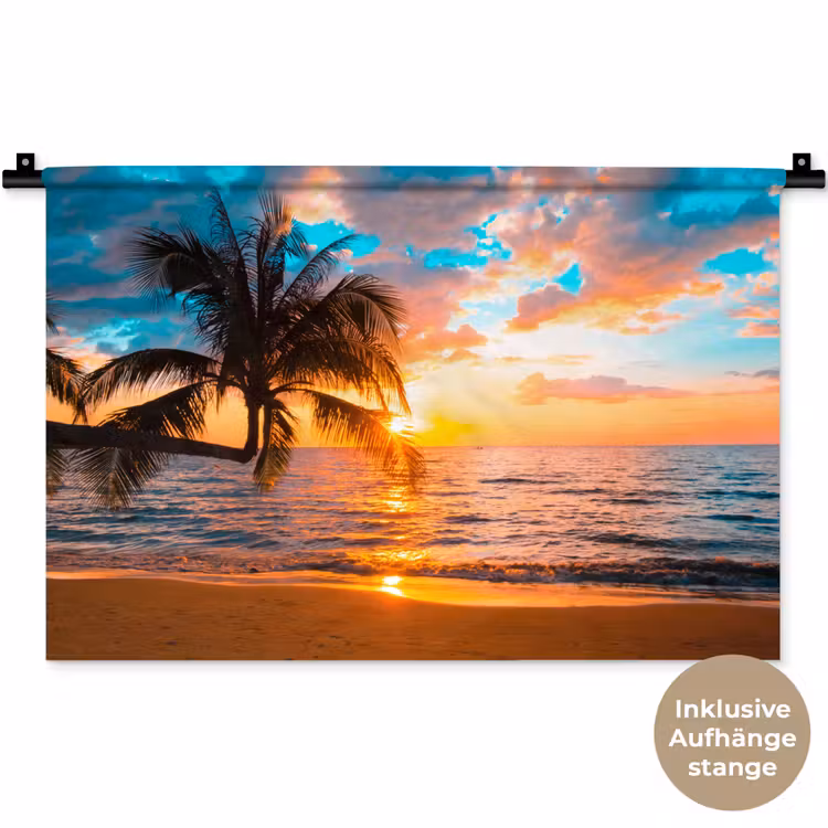 Palme - Sonnenuntergang - Horizont - Strand - Meer - Tropisch Wandkleed katoen klein -t3d_DE