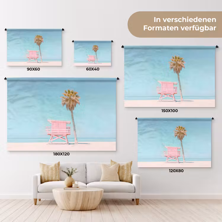 Palmboom - Strandhuis - Roze Wandkleed katoen klein -tsfeer8_DE