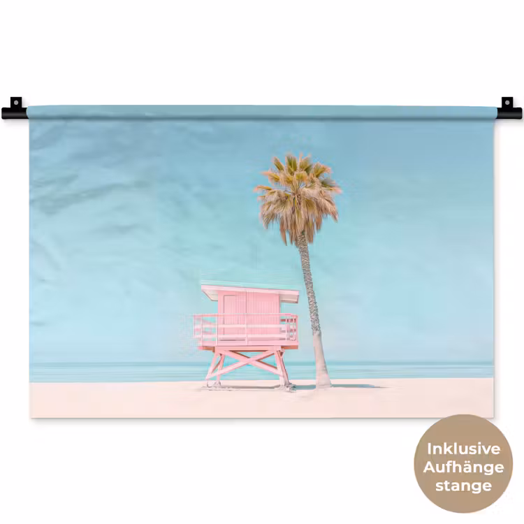 Palmboom - Strandhuis - Roze Wandkleed katoen klein -t3d_DE