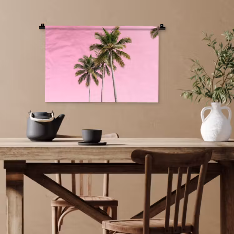 Palmboom - Tropisch - Pink Wandkleed katoen klein -sfeer6