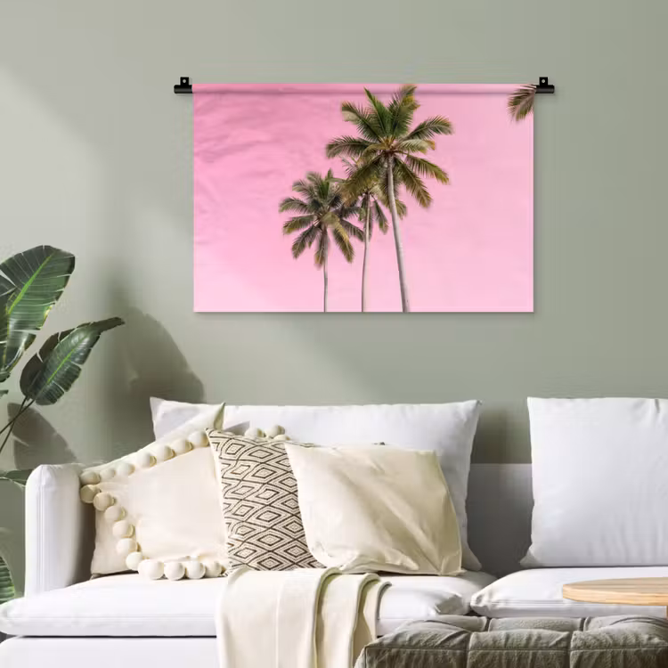 Palmboom - Tropisch - Pink Wandkleed katoen klein -sfeer7