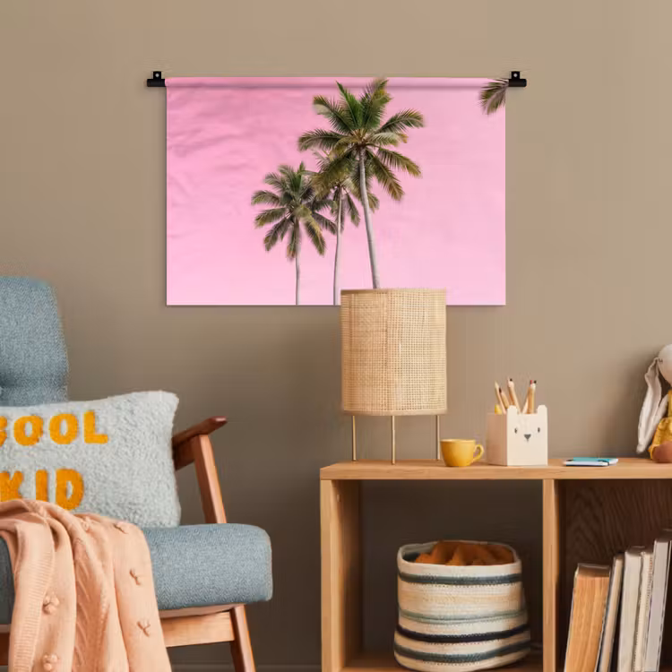 Palmboom - Tropisch - Pink Wandkleed katoen klein -wsfeer4_kind