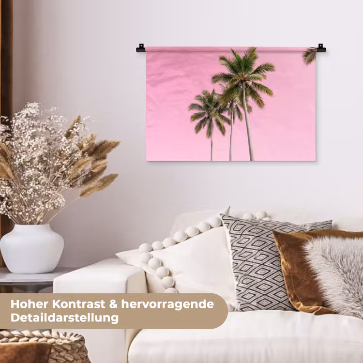 Palmboom - Tropisch - Pink Wandkleed katoen klein -tsfeer1_DE