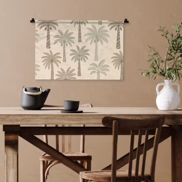 Palmbomen - Patroon - Tropisch - Beige Wandkleed katoen klein -sfeer6