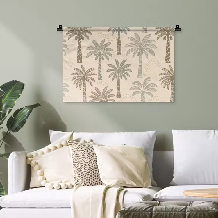 Palmbomen - Patroon - Tropisch - Beige Wandkleed katoen klein -sfeer7