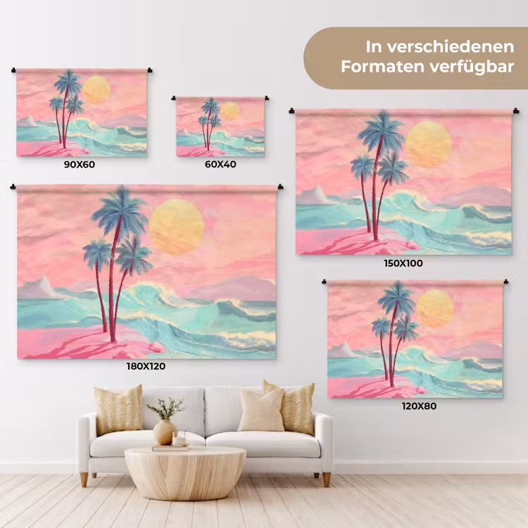 Palmbomen - Golven - Zee Wandkleed katoen klein -tsfeer8_DE