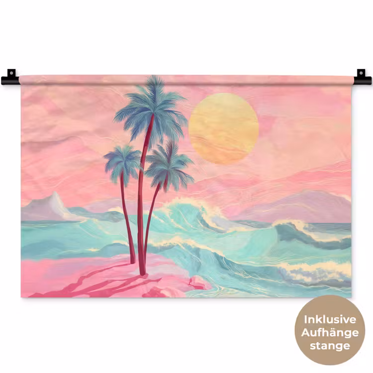 Palmbomen - Golven - Zee Wandkleed katoen klein -t3d_DE
