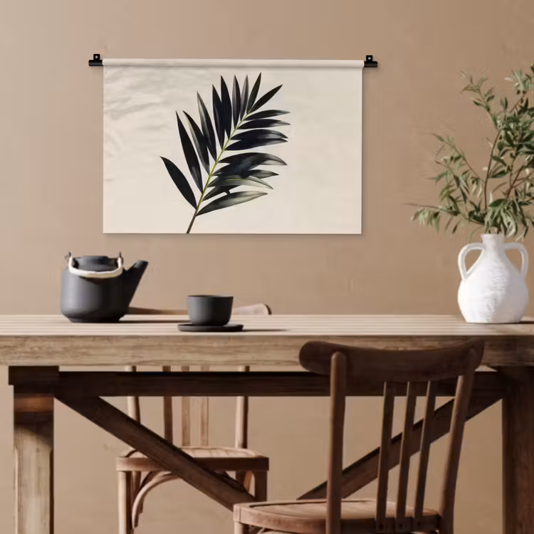Palmblad - Subtiel - Groen - beige Wandkleed katoen klein -sfeer6