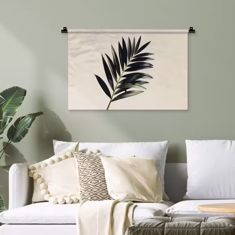 Palmblad - Subtiel - Groen - beige Wandkleed katoen klein -sfeer7