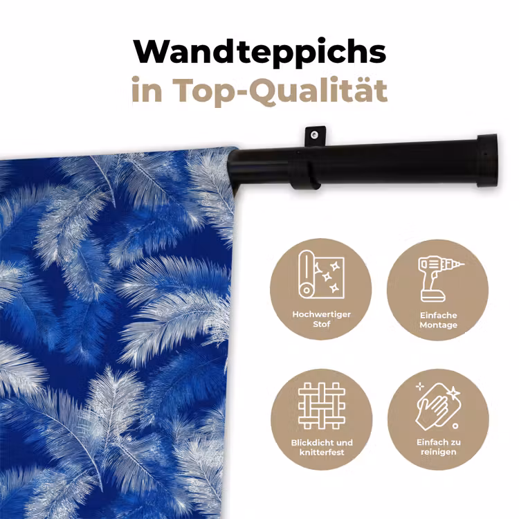 Palmblad - Patroon - Blauw Wandkleed katoen klein 269 -tsfeer2_DE