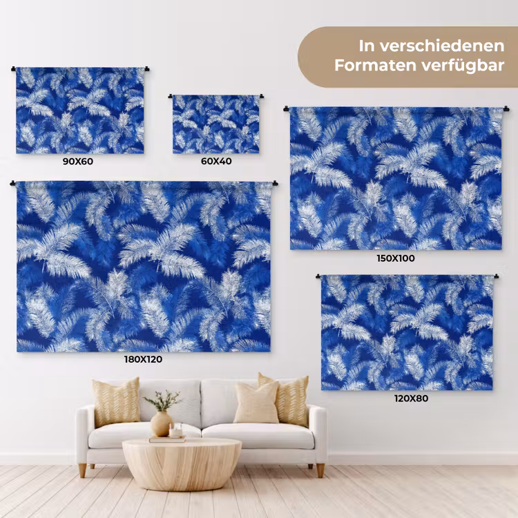 Palmblad - Patroon - Blauw Wandkleed katoen klein 269 -tsfeer8_DE
