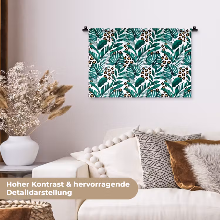Palmblad - Panterprint - Tropical Wandkleed katoen klein -tsfeer1_DE