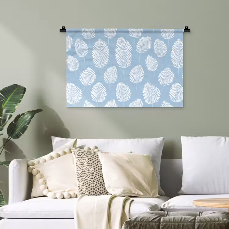 Palmbladeren - Naadloos - Patroon - Pastelblauw Wandkleed katoen klein 269 -sfeer7