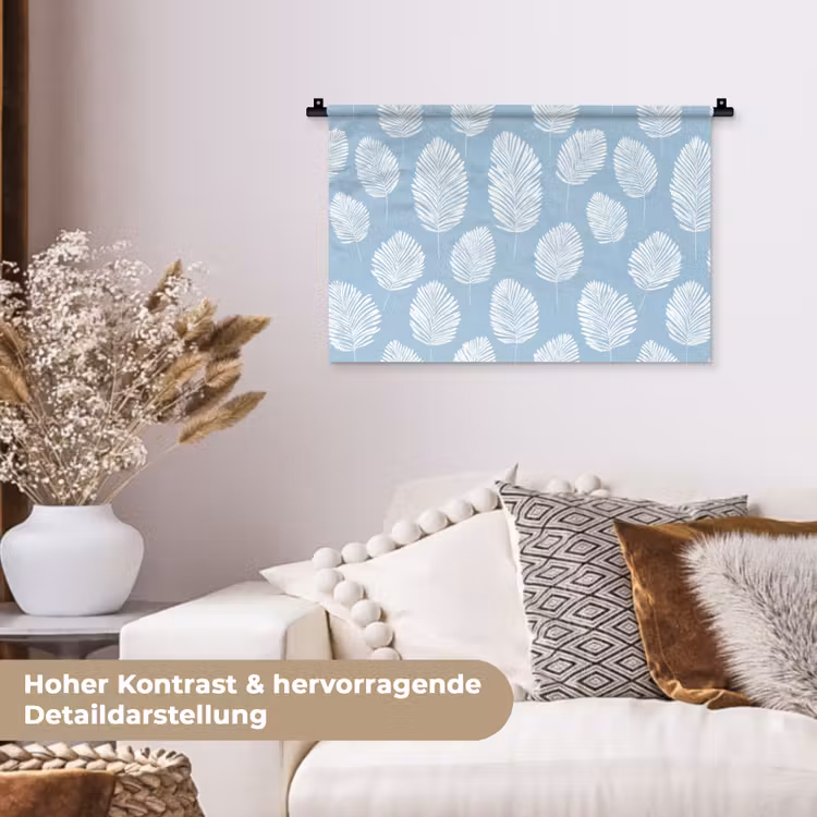 Palmbladeren - Naadloos - Patroon - Pastelblauw Wandkleed katoen klein 269 -tsfeer1_DE