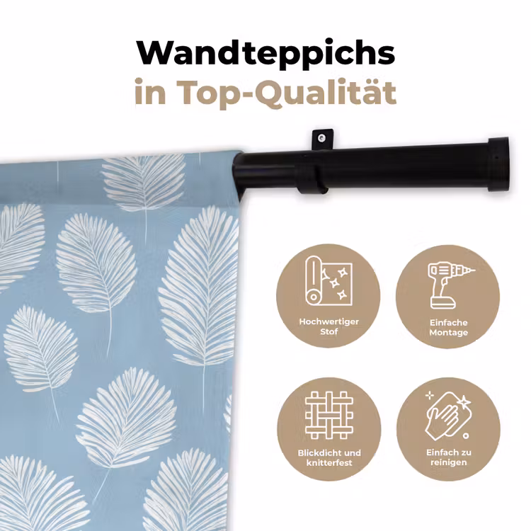 Palmbladeren - Naadloos - Patroon - Pastelblauw Wandkleed katoen klein 269 -tsfeer2_DE