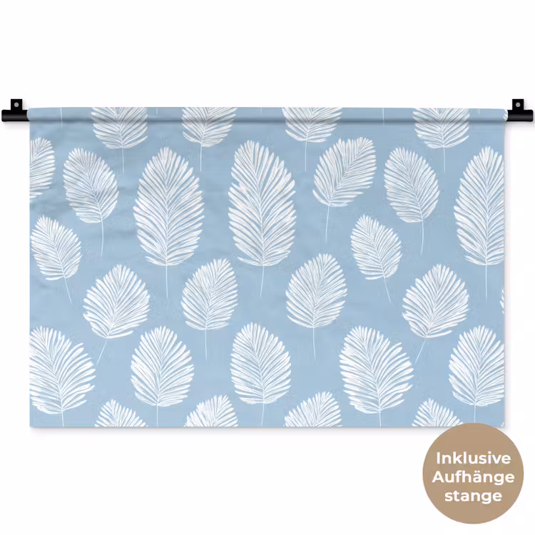Palmbladeren - Naadloos - Patroon - Pastelblauw Wandkleed katoen klein 269 -t3d_DE
