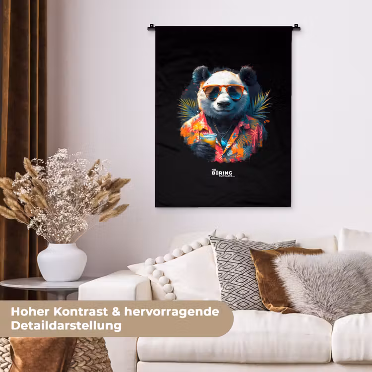 Panda als tropische straatkunst Wandkleed katoen klein -tsfeer1_DE