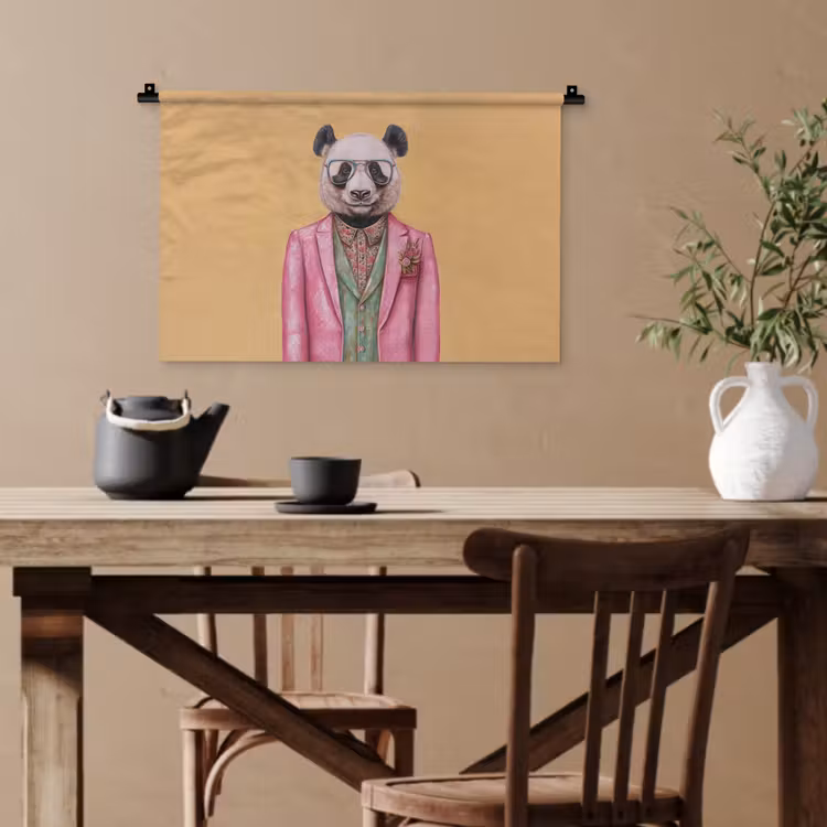 Panda - Pak - Zonnebril - Blauw Wandkleed katoen klein -sfeer6