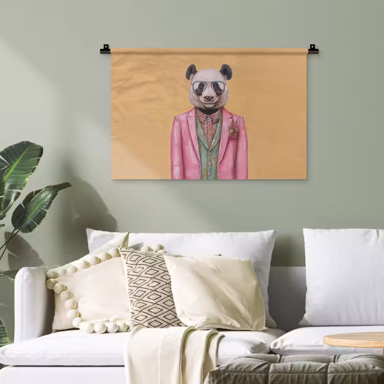 Panda - Pak - Zonnebril - Blauw Wandkleed katoen klein -sfeer7