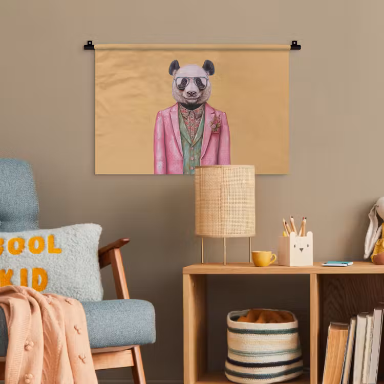 Panda - Pak - Zonnebril - Blauw Wandkleed katoen klein -wsfeer4_kind