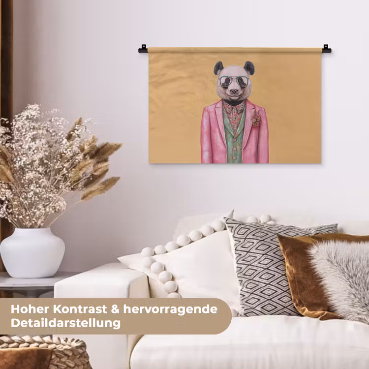 Panda - Pak - Zonnebril - Blauw Wandkleed katoen klein -tsfeer1_DE