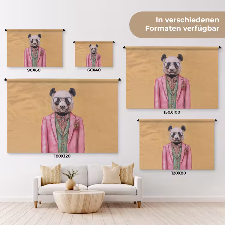 Panda - Pak - Zonnebril - Blauw Wandkleed katoen klein -tsfeer8_DE