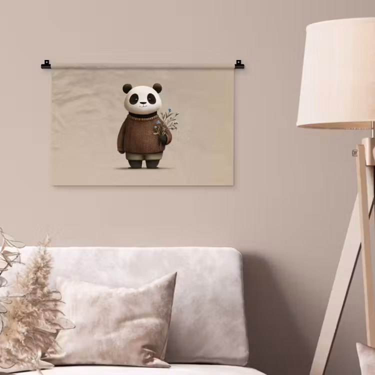 Panda - Blauwe bloemen - Zachtheid Wandkleed katoen klein -sfeer4