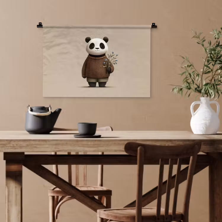 Panda - Blauwe bloemen - Zachtheid Wandkleed katoen klein -sfeer6