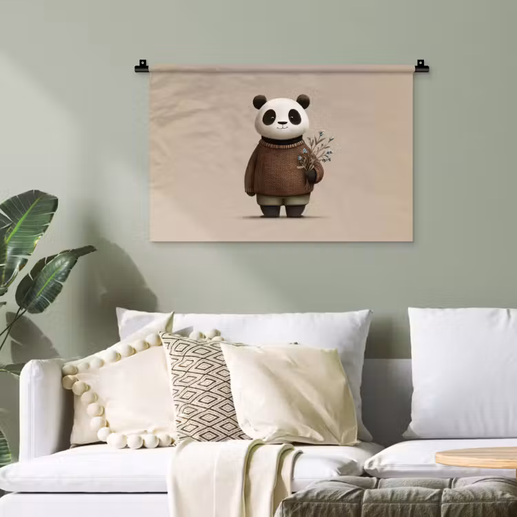 Panda - Blauwe bloemen - Zachtheid Wandkleed katoen klein -sfeer7