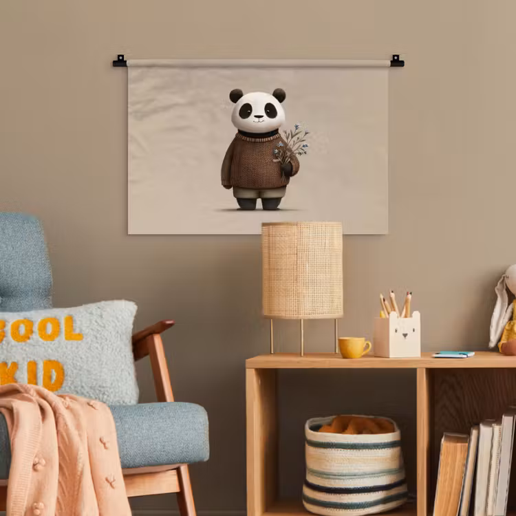Panda - Blauwe bloemen - Zachtheid Wandkleed katoen klein -wsfeer4_kind