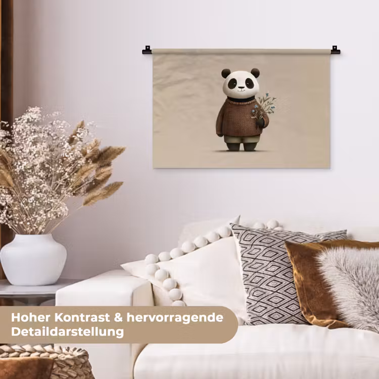 Panda - Blauwe bloemen - Zachtheid Wandkleed katoen klein -tsfeer1_DE