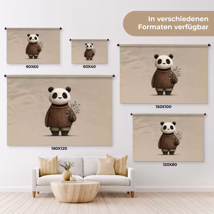 Panda - Blauwe bloemen - Zachtheid Wandkleed katoen klein -tsfeer8_DE