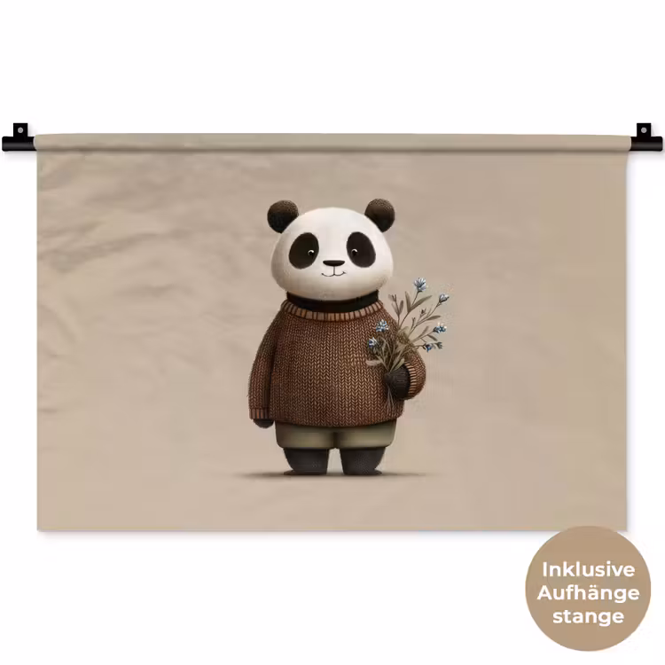 Panda - Blauwe bloemen - Zachtheid Wandkleed katoen klein -t3d_DE