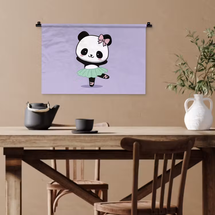 Panda - Paars - Sierlijk - Kawaii Wandkleed katoen klein -sfeer6
