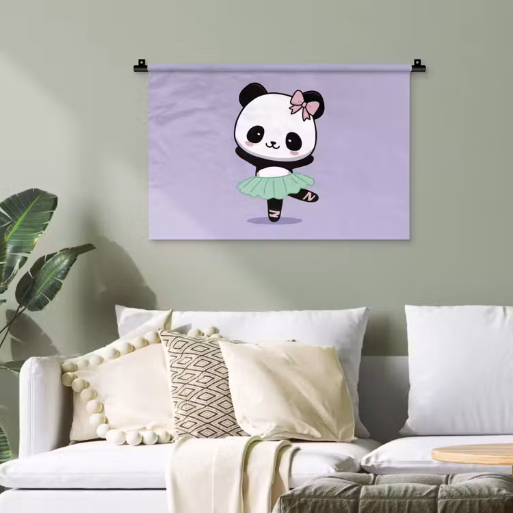 Panda - Paars - Sierlijk - Kawaii Wandkleed katoen klein -sfeer7