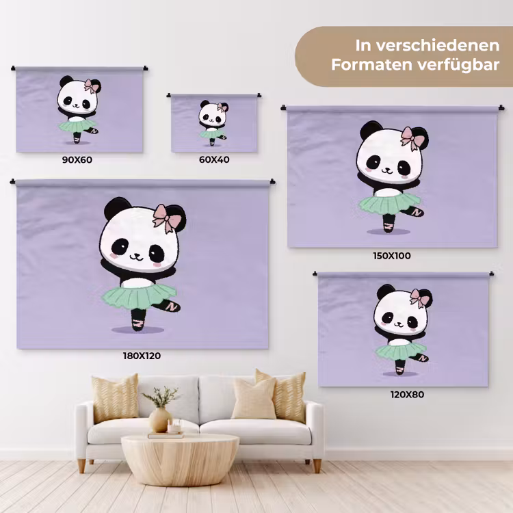 Panda - Paars - Sierlijk - Kawaii Wandkleed katoen klein -tsfeer8_DE