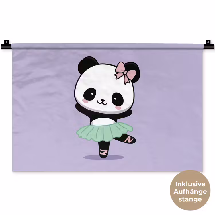 Panda - Paars - Sierlijk - Kawaii Wandkleed katoen klein -t3d_DE