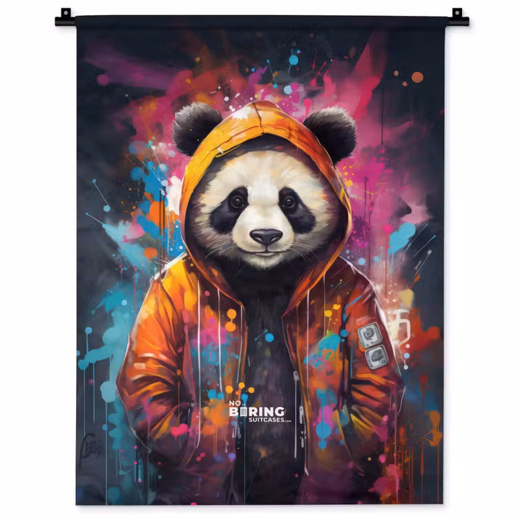 Panda met oranje jas en verfspetters Wandkleed katoen klein -zz3d