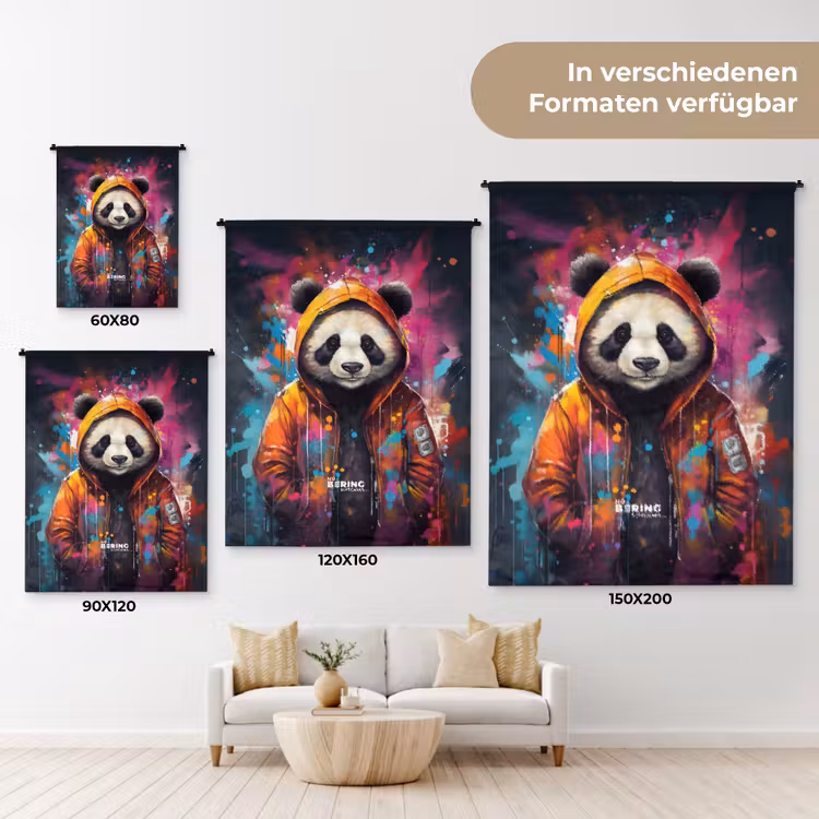 Panda met oranje jas en verfspetters Wandkleed katoen klein -tsfeer8_DE