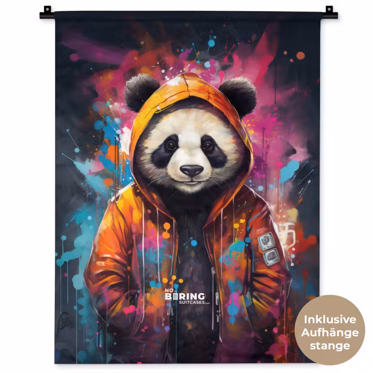 Panda met oranje jas en verfspetters Wandkleed katoen klein -t3d_DE