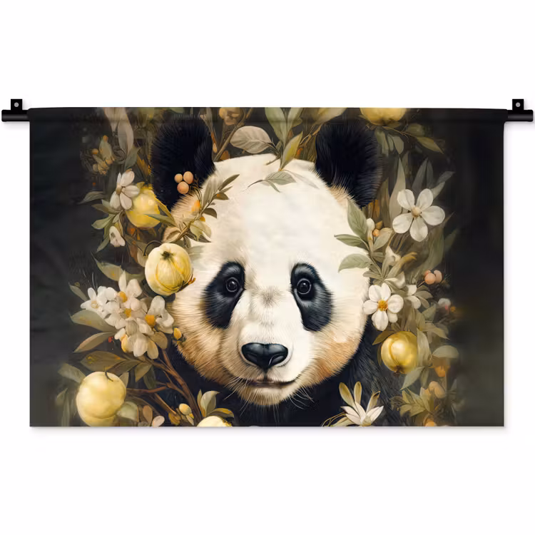 Panda - Pandabeer - Wilde dieren - Natuur - Bloemen Wandkleed katoen klein -zz3d