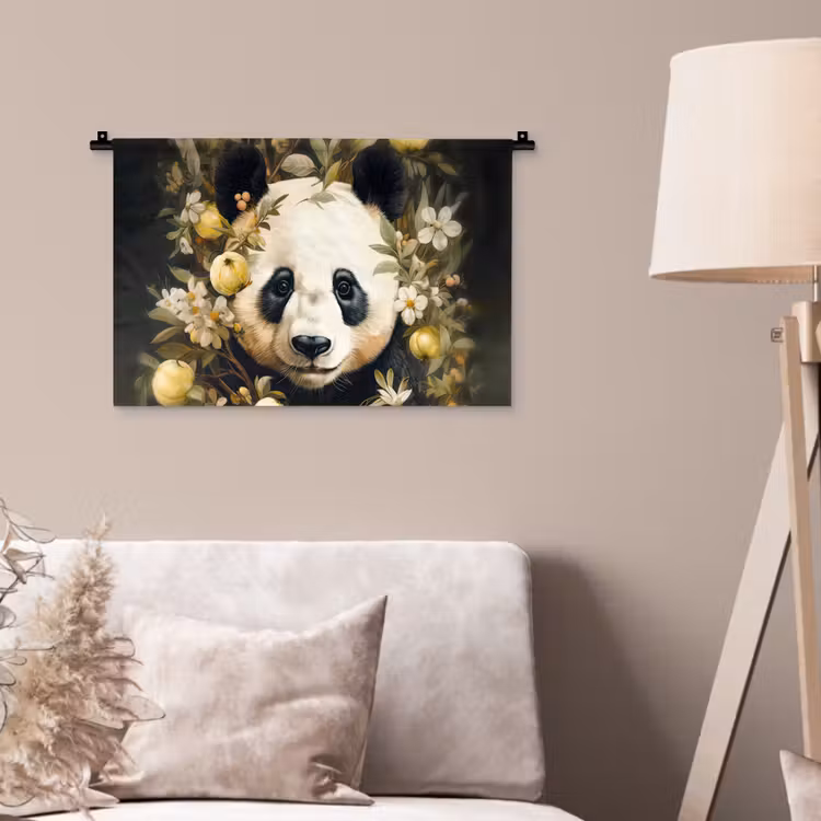 Panda - Pandabeer - Wilde dieren - Natuur - Bloemen Wandkleed katoen klein -sfeer4