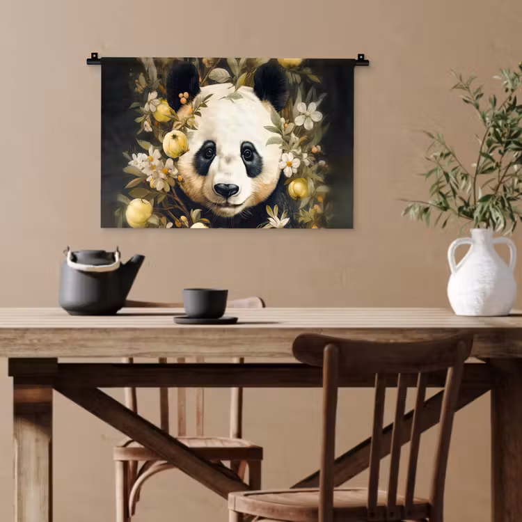 Panda - Pandabeer - Wilde dieren - Natuur - Bloemen Wandkleed katoen klein -sfeer6