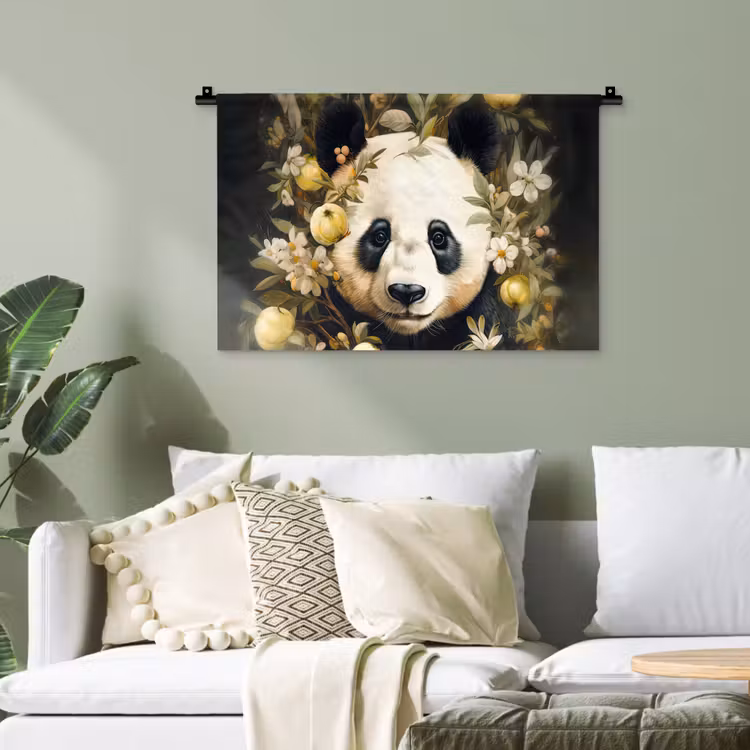 Panda - Pandabeer - Wilde dieren - Natuur - Bloemen Wandkleed katoen klein -sfeer7
